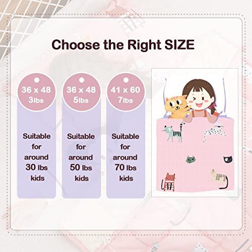 Image of Uttermara Weighted Blanket 3 lbs, Ultra Cozy Minky Fleece and Cotton Sided with Cartoon Patterns, Reversible Heavy Blanket Great for Calming and Sleeping, 36x48 inches, Pink Cat