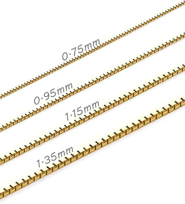 14K Yellow/White Gold Solid Box Chain Necklace Link for Women and Men Jewelry Gift, Width 0.75mm-1.35mm, Length 16-24inch4