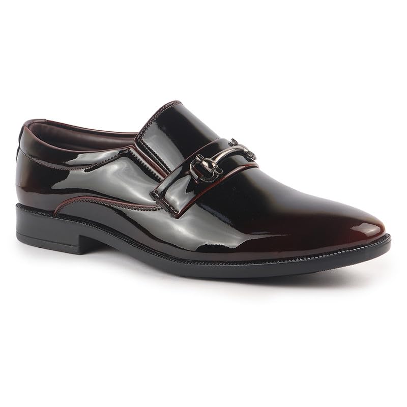 Image of FAUSTO Men Horsebit Buckle Patent Leather Party Formal Slip On Shoes | Extra Cushioned Insole Tuxedo Loafers for Wedding, Reception, Cocktail
