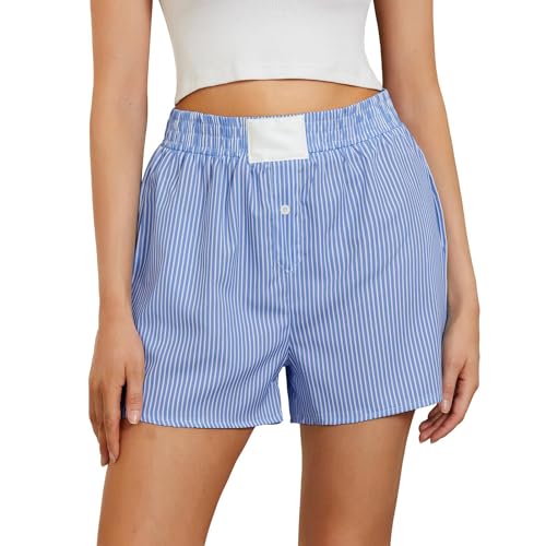 Image of Y2K Boxer Shorts for Womens Low Waist Plaid Lounge Shorts Elastic Cute Gingham Pajamas Bottoms