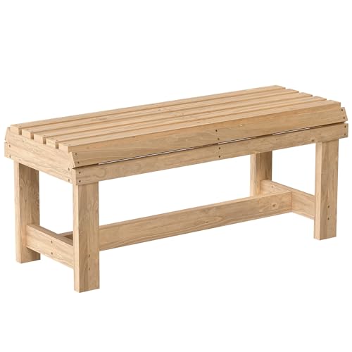 Banc de jardin en bois Outsunny, banc d'extérieur 2 places avec assise incurvée à lattes, petit meuble de jardin en bois sans dossier, capacité de 240 kg...