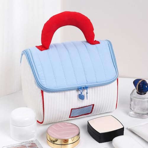 Organizador De Neceser,Estuche De Maquillaje con Forma De Casa para Mujer - Organizador de Artículos de Higiene de Almacenaje para Mujeres Niñas Uso Diario Viajes por Carretera Gimnasio, Azul - imagen 3