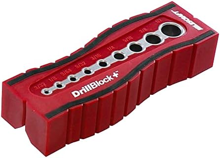 Milescraft 1336 Drill Block Plus- Handheld Drilling Guide, Drilling Jig with Drill Guides for 9 of the Most Common Imperial Drill Bit Sizes, Precision Drilling Tool Accessory