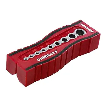 Milescraft 1336 Drill Block Plus- Handheld Drilling Guide, Drilling Jig with Drill Guides for 9 of the Most Common Imperial Drill Bit Sizes, Precision Drilling Tool Accessory