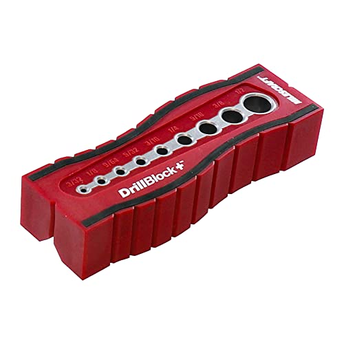 Milescraft 1336 Drill Block Plus- Handheld Drilling Guide Drilling Jig with Drill Guides for 9 of the Most Common Imperial Drill Bit Sizes Precision Drilling Tool Accessory