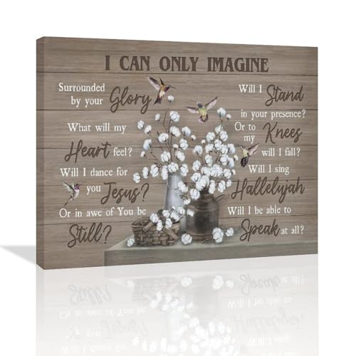 Farmhouse Bathroom Flower Wall Art Vintage Hummingbird Cotton Flower Pictures Wall Decor I can only imagine Canvas Painting Print Christian Quotes Artwork Framed for Bedroom Living Room Office 24"x20"