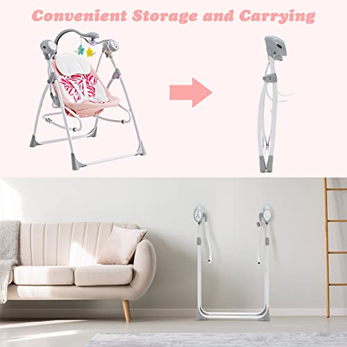 Infans 2 In 1 Baby Swing And Bouncer For Infants, Portable Newborn Rocker With 5 Speed Sway Music Timing 3 Toys Remote Control, Easy Fold, Compact Electric Baby Swing For 0-6 Months Boy Girl (Pink) #TOP7