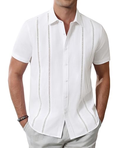 Alimens & Gentle Men's Cuban Guayabera Shirts Cotton Linen Short Sleeve Button Down Shirts Casual Summer Beach Camp Shirt