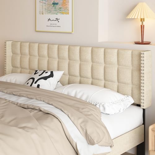 VECELO Headboard King Size, Linen Upholstered Headboards Only with Nailhead Trim Wingback, Square...