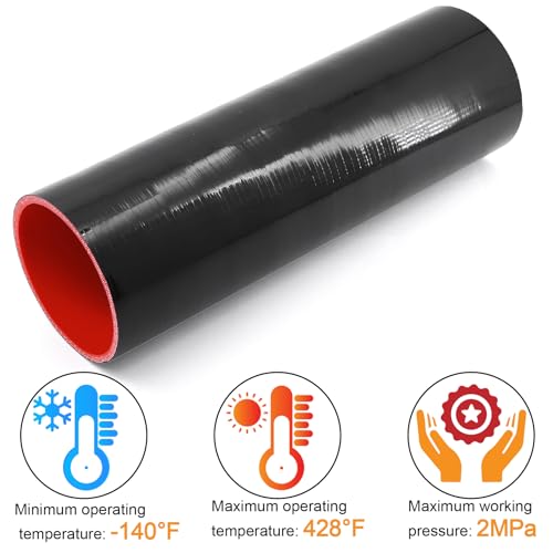 Image of ID 3-1 /2 Inch Straight Coupler Silicone Hose 4 Ply 12 Inch Length as Turbocharger Tube Air Intake Pipe with 4 Stainless Steel T Clamps