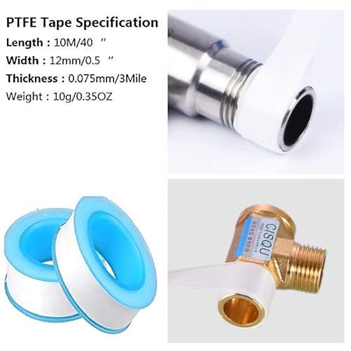 Image of GCQ Teflon Tape, Thread Seal Tapes?PTFE Thread Seal Tape for Plumbers Sealant Tape for Leak Water Pipe Thread 1 /2 inch x 500 inch (2 Pack /White)
