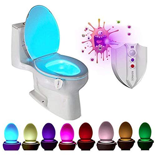 ROYFACC 8 Colors LED Toilet Light Motion Detection Bathroom Night Lights Sensitive Dusk to Dawn Battery-Operated Lamp with UV-C Light