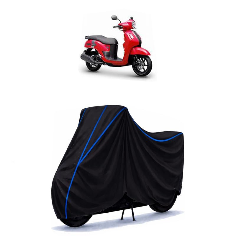 Image of Scooty Cover Water Resistant for mio fazzio | Universal Scooter & Bike Cover | Heavy Duty UV Dust, Rain & Scratch Protection | Elastic Fit All Weather Indoor Outdoor | Black with Blue Piping