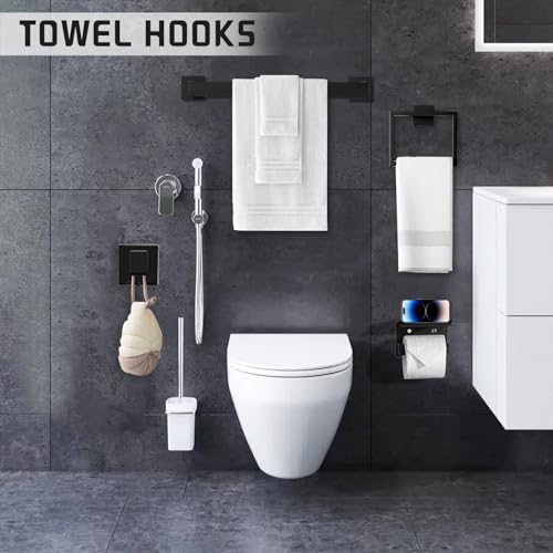 Matte Black Bathroom Hardware Accessories Set of 5 Pieces, 15.6 Inch Bath Towel Bar Set, 304 Stainless Steel Bathroom Hardware Set, Towel Racks for Bathroom Wall Mounted - Image 6