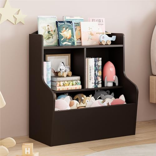 Image of IDEALHOUSE 3-Tier Toy Storage Cabinet and Bookcase, Multi Shelf with Cubby Organizer Cabinet for Toys, for Playroom, Bedroom, Hallway and Kindergarten School, Brown
