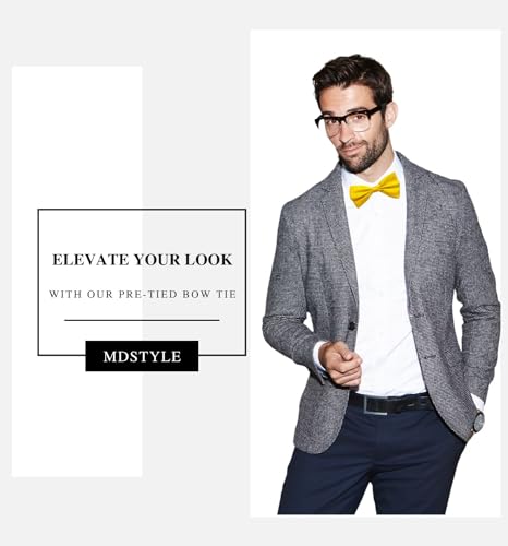 Image of MDSTYLE Bow Ties for Men Pre-Tied Adjustable - Classic Men's Bow Tie - Tuxedo Wedding Formal Bowtie Solid Color Bowties (Yellow 2pcs)