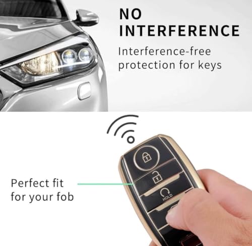 Image of TPU Car Key Cover Black & Golden Compatible for KIA Seltos (KIA, 4 Button Push Smart Key)