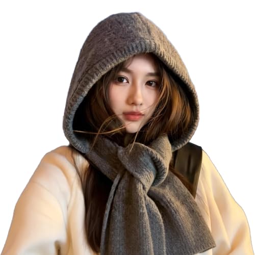 バラクラバ ニット 帽子 レディース 冬用 フードマフラー 2in1ネックウォーマー マフラー付き帽子 フードウォーマー 小顔効果 あったか 暖かい 防寒 かわいい 無地 通勤・通学・自転車