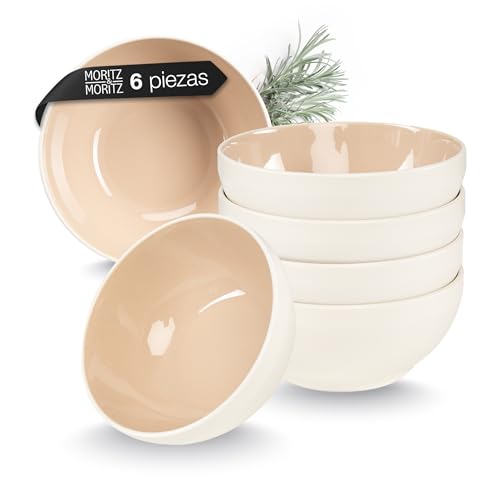 Moritz & Moritz CAVO - Cuencos para cereales (6 unidades, diseño de almendra), diseño elegante y robusto de gres para cereales, sopas y ensaladas, apto para lavavajillas, microondas, ideal para el uso