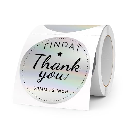 FINDAT Étiquette Thermique Holographique Ronde 50 mm Rouleau Vinyle Cercle Imprimante Argent Laser...