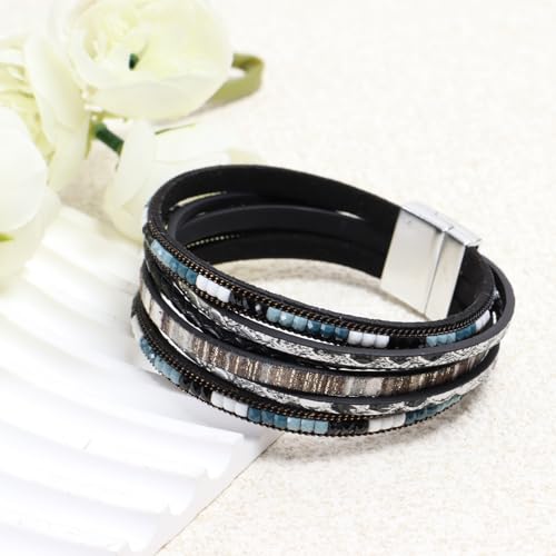 Bracelets for Women, 2Pcs Leather Wrap Layer Bracelets Boho Rustic Multi-Layer Braided Bracelet Stack Bracelet for Women3