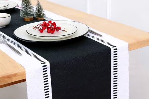 Image of North Field Handwoven Soft Cotton Table Runner for 4-6 Seater - Handloom Traditional Indian Design - Eco-Friendly Dining Decor - 100% Cotton | 14X54 Inch | 0.5 Kg (Navy Blue)