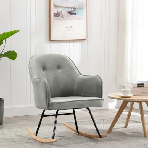 Vopese Silla Mecedora de Terciopelo Gris Sillón Mecedora,Sillón Mecedora Moderna Sillas Relax De Salón Dormitorio Comedor