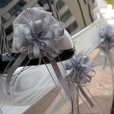 30pcs White/Silver/Pink Extra Large Snow Yarn Pull Bow Ribbon for Gift Packing Party Festive Wedding Car Door Handle Decoration (Silver)