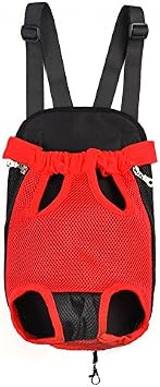 Pet Dog Puppy Cat Carrier Five Holes Backpack Double Shoulder Straps Mesh Front Chest Backpack Bag, S, Red