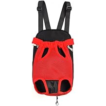Pet Dog Puppy Cat Carrier Five Holes Backpack Double Shoulder Straps Mesh Front Chest Backpack Bag, S, Red