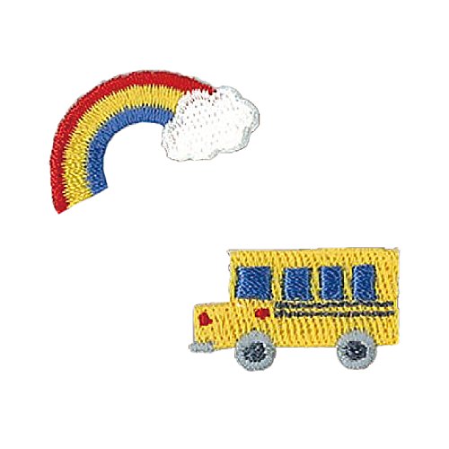 KIYOHARA お気に入り ミニワッペン スクールバス 虹 約幅3cm×縦約1.5cm バス 約幅2.7cm×縦1.7cm 2枚入り MOW307