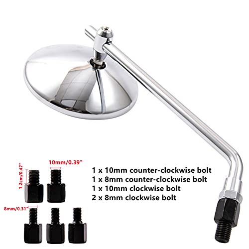 3.86" Round Motorcycle Mirrors 8Mm 10Mm Retro Chrome Rear View Mirror Universal Classic Retro Handlebar Side Mirrors For Atv Scooter Dirt Bike Cruiser (B-Sliver) #TOP2