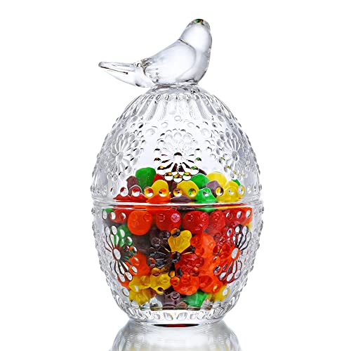 Qfkris 6'' Clear Egg Shaped Glass Candy Jar With Lid Bird Decorative Easter Candy Cookie Jar Jewelry Box Biscuit Containers #TOP15