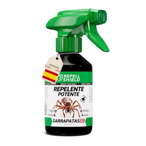 RepellShield® Spray Repelente Garrapatas Humanos y Pulgas -250ml- Uso Interior y Exterior - No Mancha - Aplica en Ropa, Calzado, Textiles, Hogar, Jardín - Antipulgas Natural con Tomillo y Geraniol