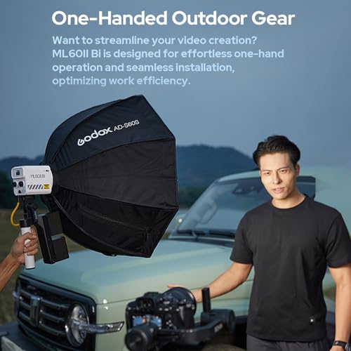 Image of GODOX ML60II Bi Kit 70W Video Light Kit Bi-Color Photography Light 2800K-6500K Dimmable CRI≥96 with 2.4G Wireless System Support BT Connection with Battery Handle Standar Reflector Bracket