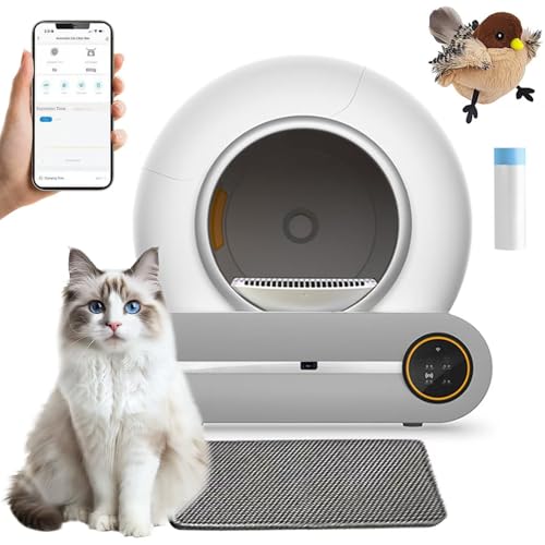 Furever Love Automatic Self-Cleaning Cat Litter Box with APP Control, Odor-Free Waste Disposal, Extra-Large 65L+9L Capacity, Robot Litter Box with Trash Bags and Flappy Bird Toy