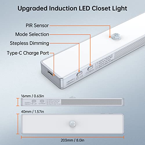 LED Closet Light, 30LEDs Dimmer USB Rechargeable Motion Sensor Light Under Cabinet Lighting, Stick-Anywhere Night Safe Light Bar for Wardrobe,Kitchen-2 Pcs