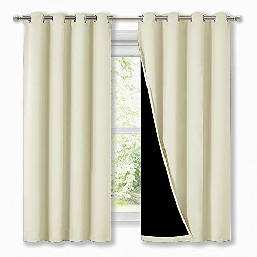 Image of NICETOWN Cold Blocking Curtains, Bedroom Full Blackout Panels, Super Thick Insulated Window Covers, Complete Blackout Draperies with Black Liner for Short Window (Beige, Set of 2, 52 by 63-inch)