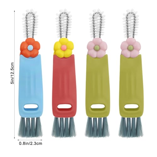 Image of Cleaner Brush Set, 4 Pcs 3 in 1 Cup Lid Cleaning Brush,Multifunctional Cleaning Brush for All Kinds of Cups, Bottles,Straws on Tumbler, Sippy Cup,Pipes and Tubes