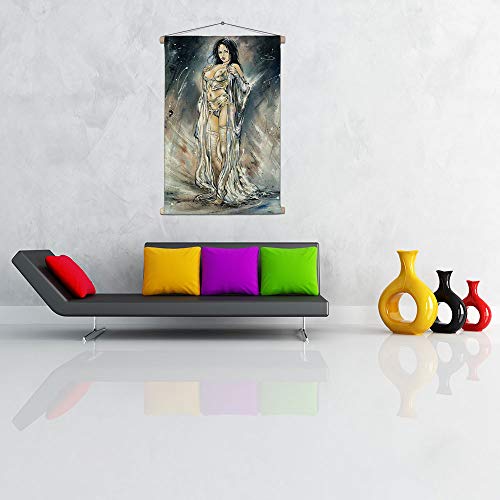 Image of ArtzFolio The Girl Vampire Satin Fabric Painting Tapestry | Scroll Art Hanging 24.2 x 34.2 inch (61 x 87 cms)