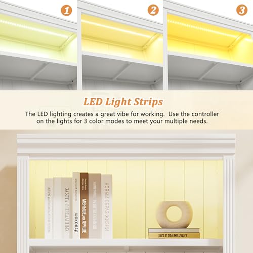Image of 5-Shelf Bookcase with Light Strip, Bookshelves Floor Standing Display Storage Shelves 83.4 in Tall Bookcase Home Decor Furniture for Home Office, Living Room, Bed Room - White