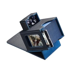 Card Deck Box for MTG Commander – Patented Design, Commander Display, Fits 100 Double-Sleeved Cards, 35pt Card Brick & Dice Tray – Black/Blue