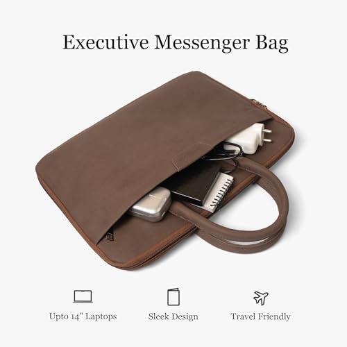 Image of Bellblock Sleek Messenger Laptop Bags For Men /Women Office Use | Travel Friendly With Luggage Strap | Office Bag For Man /Woman | Cotton Canvas | Olive Green (Upto 14 Inch)