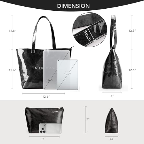 Image of KALIDI PVC Zipper Tote Bag, Jelly Kraft Paper Beach Bag Large Hobo Carry All Travel Shopping Handbag Plastic Shoulder Bag