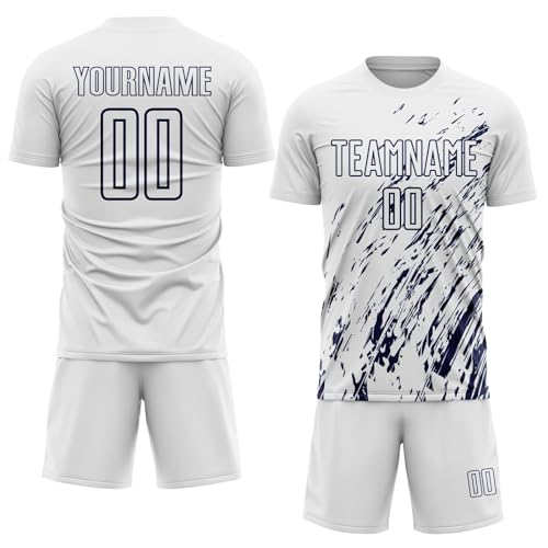 Custom Soccer Jerseys for Boys Men Women Youth, White Navy Personalized Soccer Jersey Printed Name Number Logo Sports Jersey