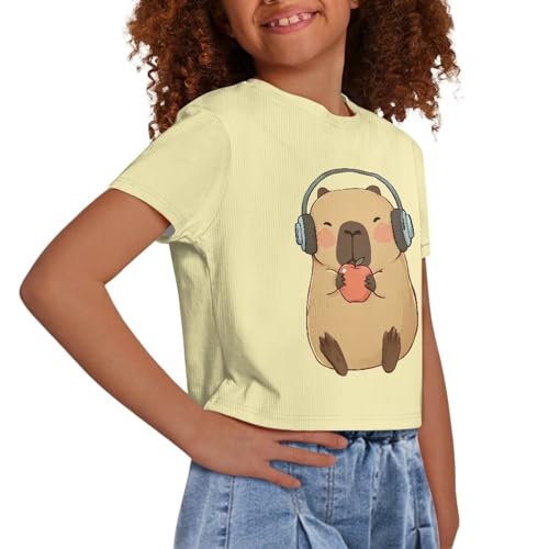 Image of Girls Crop Tees Crew Neck Casual Short Sleeve T Shirts Kids Loose Soft Comfortable Tees Blouses Shirt for Little Girl