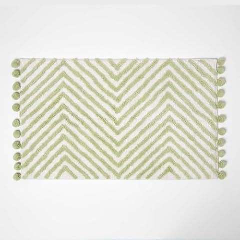 HOMESCAPES Sage Green Cotton Bath Mat Cover