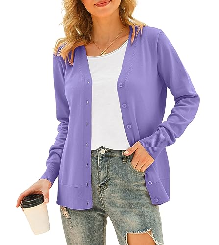 Image of VIISHOW Women Long Sleeve Button Down V Neck Lightweight Basic Knit Sweater Cardigan