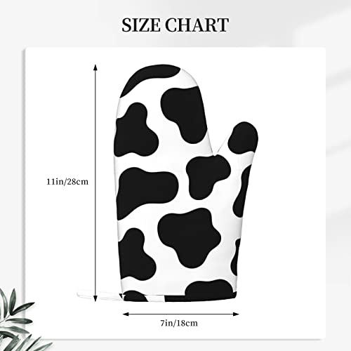 Cow Print Oven Mitts Black And White Silicone Gloves Kitchen Mittens Heat Resistant Non Slip Oven Mitts For Bbq Grilling Baking, 1 Pair #TOP3