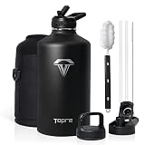 Gallon Water Bottle Insulated, Topre 128 oz Stainless Steel Water Bottles with Straw, Double Walled
